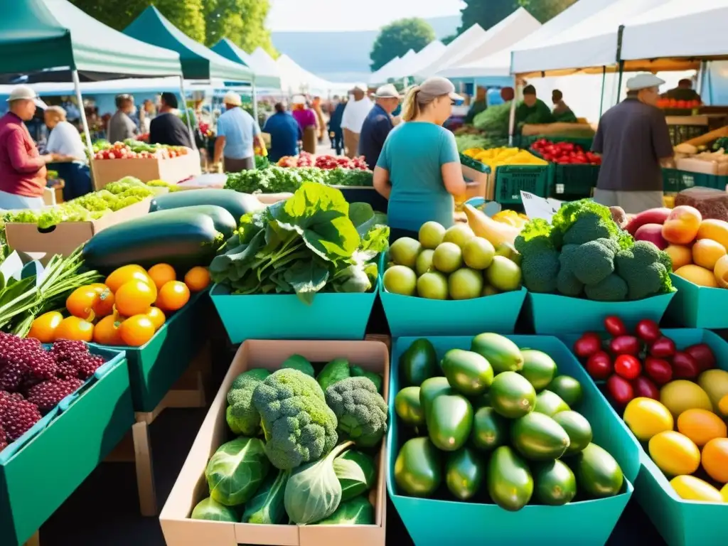 Vibrante mercado de agricultores con productos orgánicos frescos, energía y vitalidad