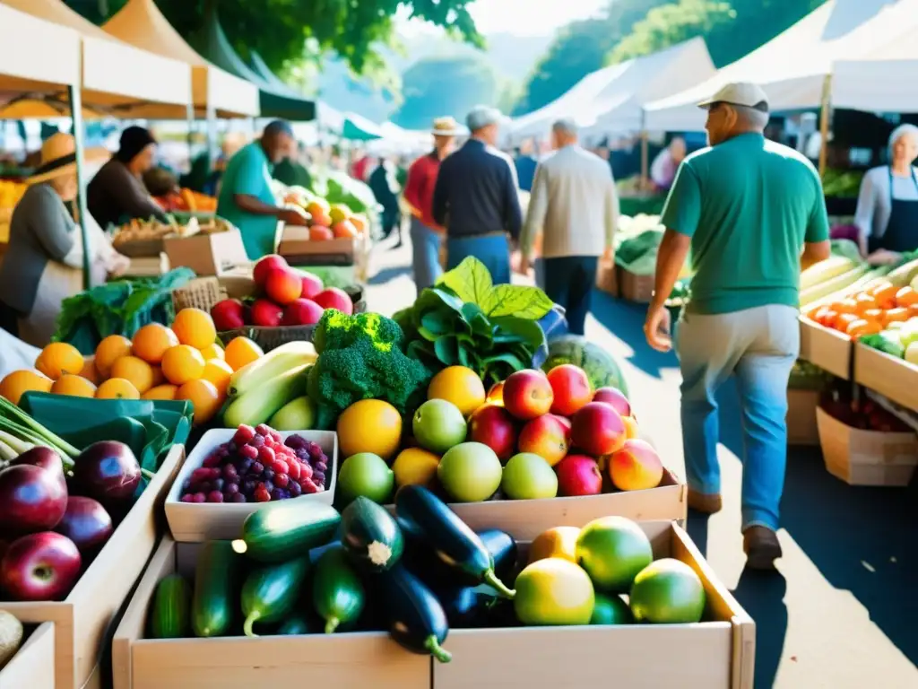 Vibrante mercado orgánico, lleno de frutas y verduras coloridas