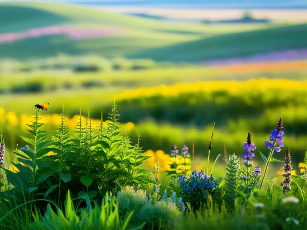 Vibrante paisaje de pradera con amensalismo en praderas, revelando la compleja interacción de especies vegetales