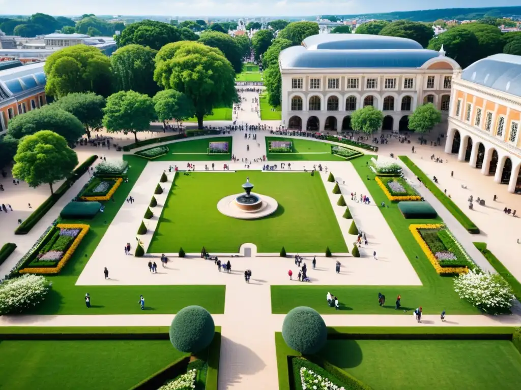 Vibrante plaza urbana con diversidad de gente y naturaleza, reflejando la importancia de los espacios públicos