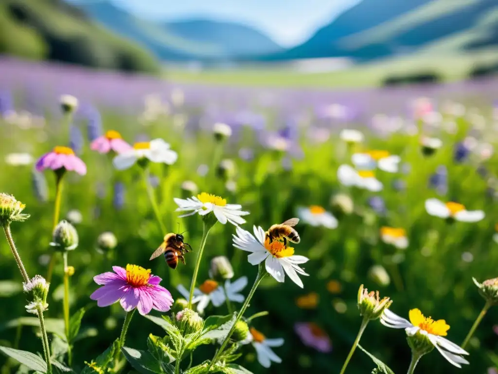 Vibrante pradera de flores silvestres, destacando el impacto de las plantas con flores en la biodiversidad