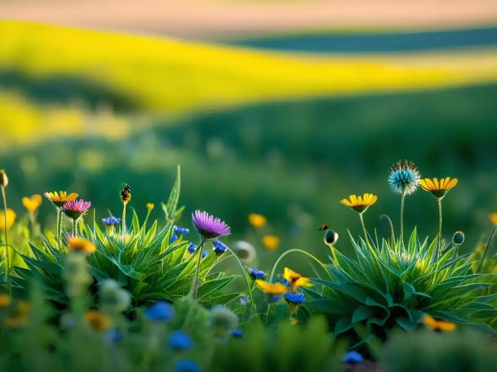 Vibrante pradera con amensalismo en praderas: red de interacciones entre plantas, insectos y animales en un ecosistema fascinante