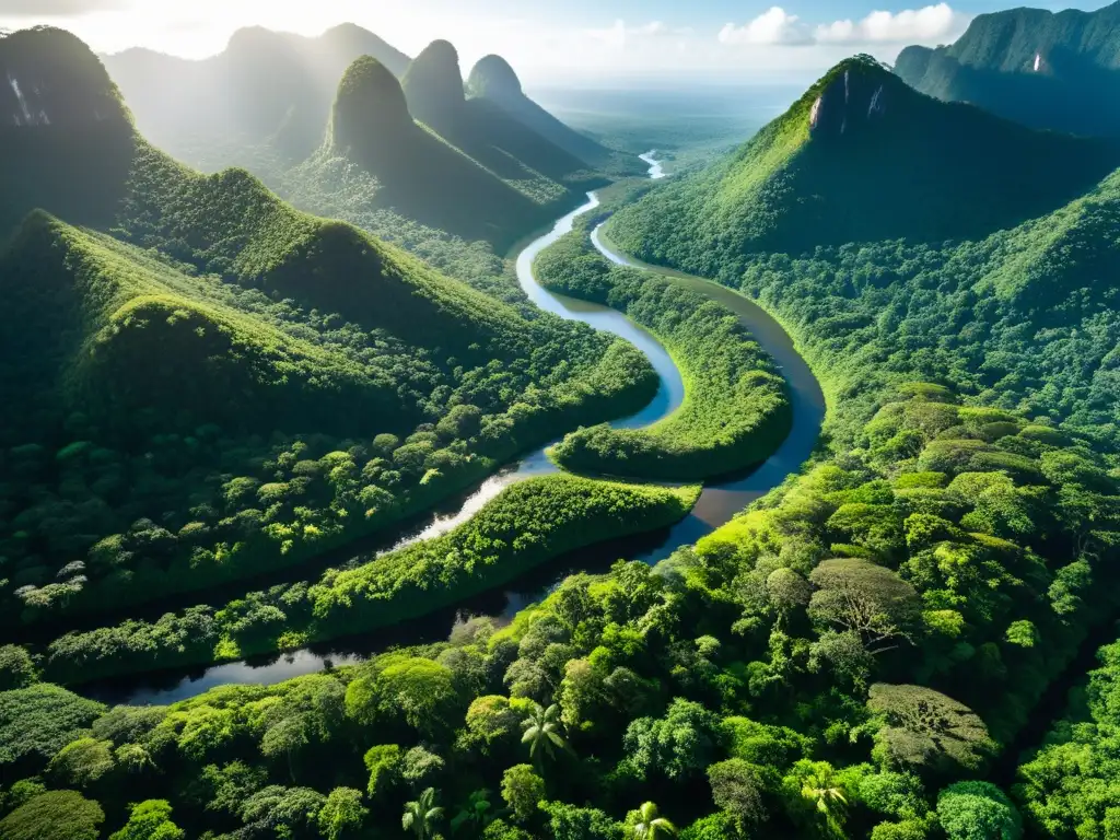 Vibrante selva con diversa flora y fauna, ríos sinuosos