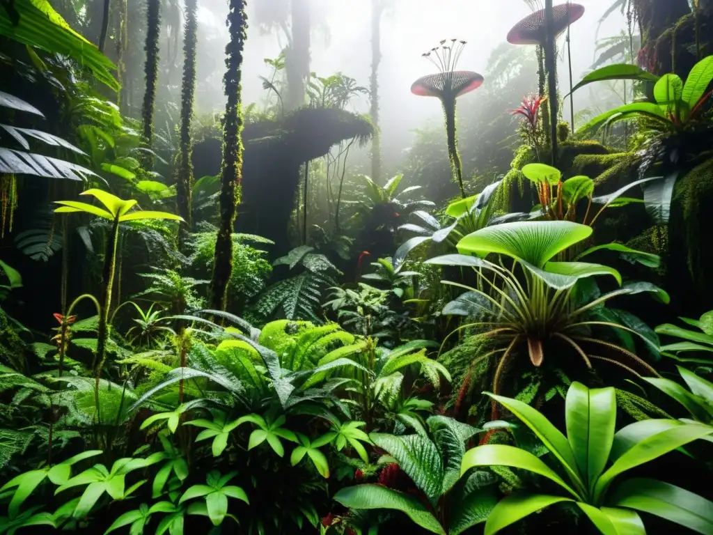 Vibrante selva tropical con plantas carnívoras exhibiendo sus trampas