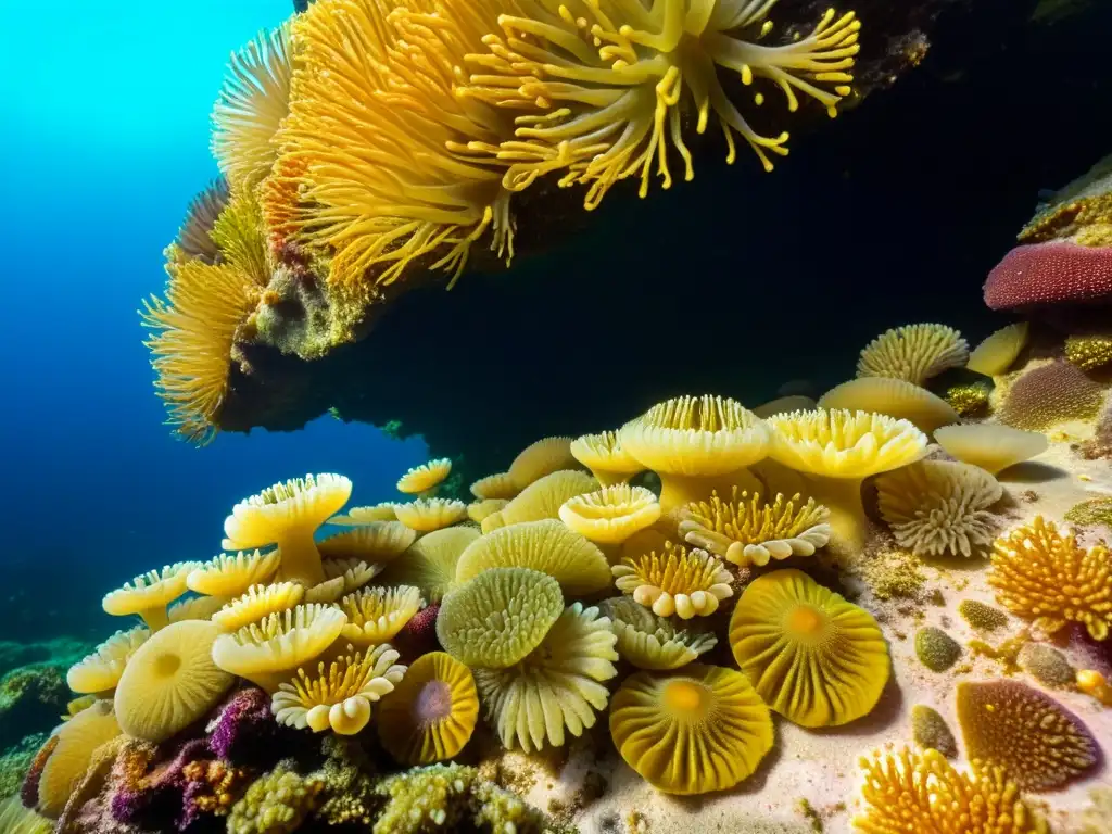 Vibrante vida invertebrada en un arrecife mediterráneo, iluminada por el sol