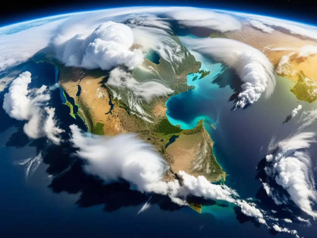 Vibrantes datos satelitales mejoran modelos climáticos, revelando la dinámica atmósfera terrestre con patrones de nubes y sistemas meteorológicos