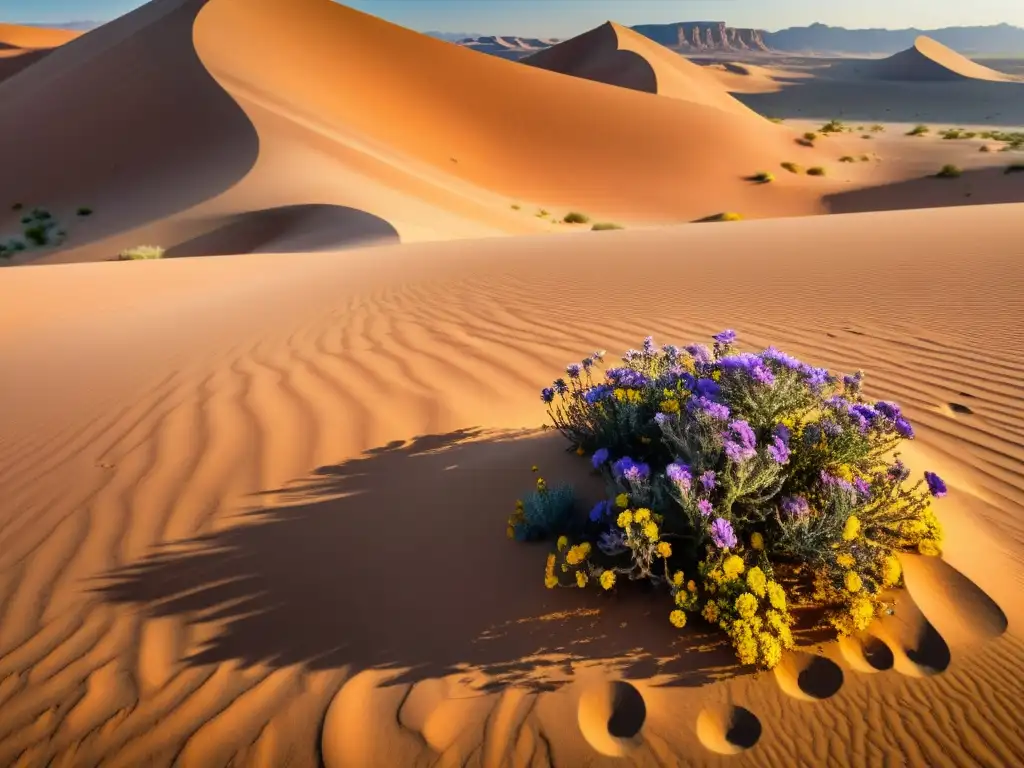 Vibrantes flores del desierto destacan en árido paisaje, mostrando la vida en un ecosistema hostil con gran resiliencia