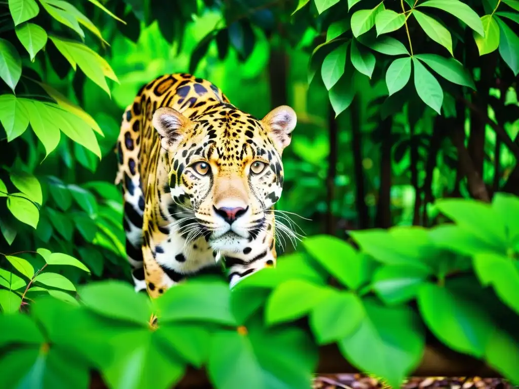 'Cámara trampa para observar vida silvestre: un jaguar majestuoso merodea en la selva tropical, entre sombras y luz filtrada