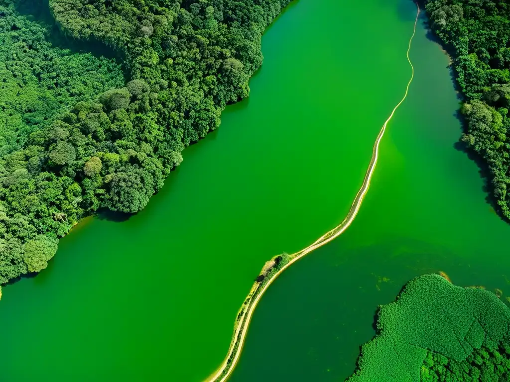 Vigilancia satelital de ecosistemas para protección: Imagen de la exuberante selva amazónica con ríos brillantes y densa vegetación