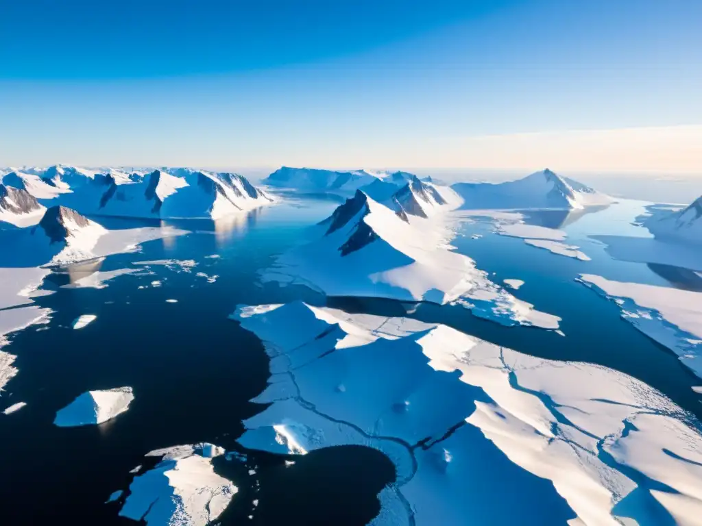 Vista aérea del Ártico con paisajes helados, glaciares y aguas gélidas