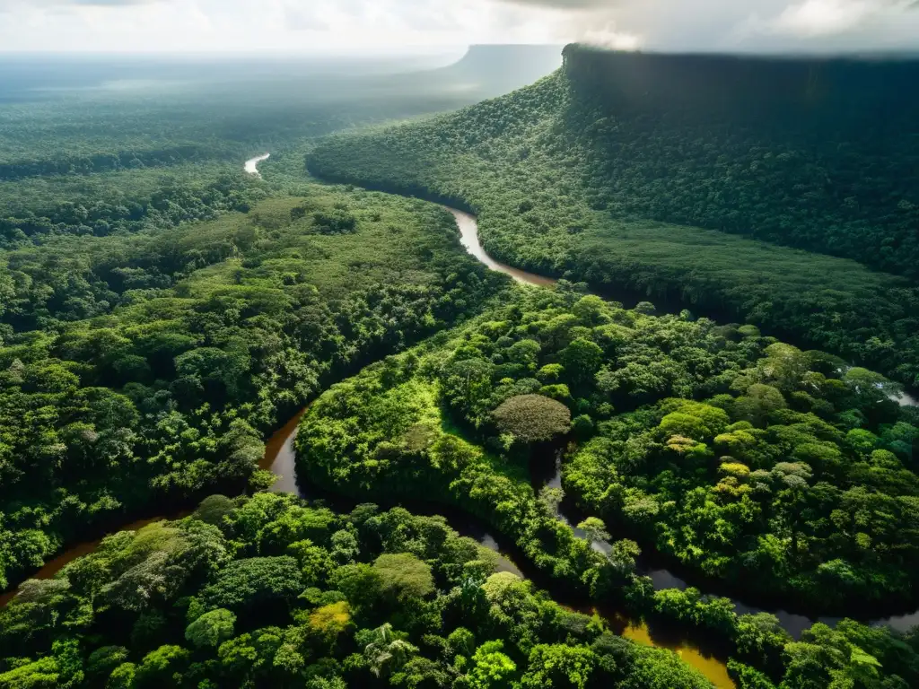 Vista aérea asombrosa de la exuberante selva amazónica, con ríos serpenteantes y árboles gigantes