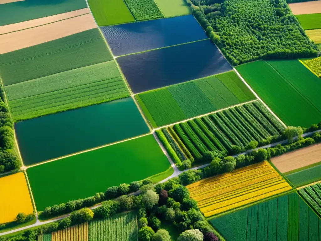 Vista aérea de campos con técnicas de agricultura conservación ecosistemas saludables en armonía con la naturaleza