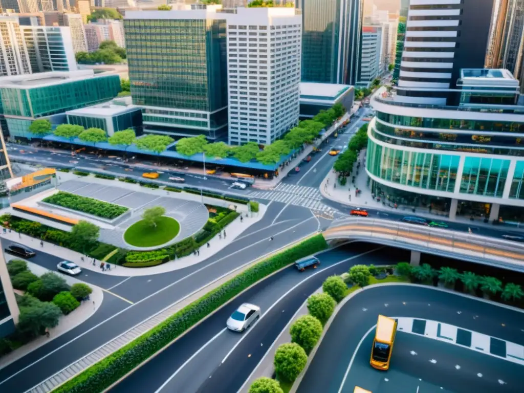 Vista aérea de una ciudad vibrante, destacando la importancia de la responsabilidad social empresarial en un entorno urbano dinámico y diverso