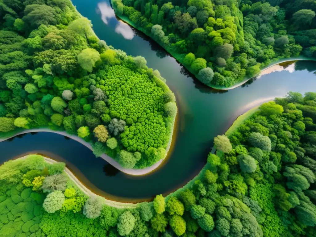 Vista aérea de ecosistema biodiverso capturada por dron