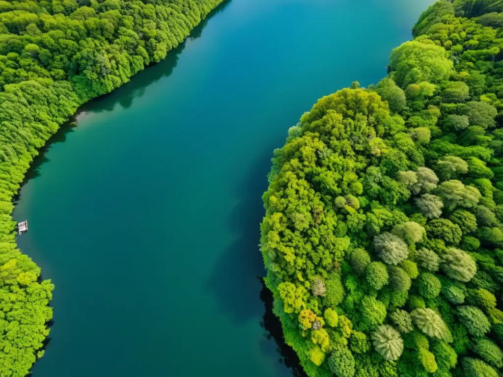 Vista aérea de un ecosistema diverso y exuberante resaltando la necesidad de estrategias de conservación para proteger contra especies invasoras