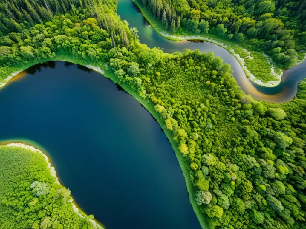 Vista aérea de un ecosistema exuberante y diverso, destacando la interconexión y equilibrio natural