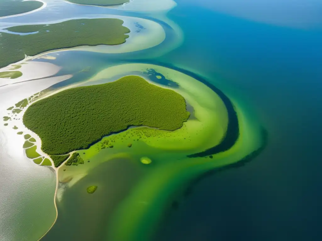 Vista aérea de un estuario vibrante, reflejando la importancia de los estuarios marinos para la vida silvestre