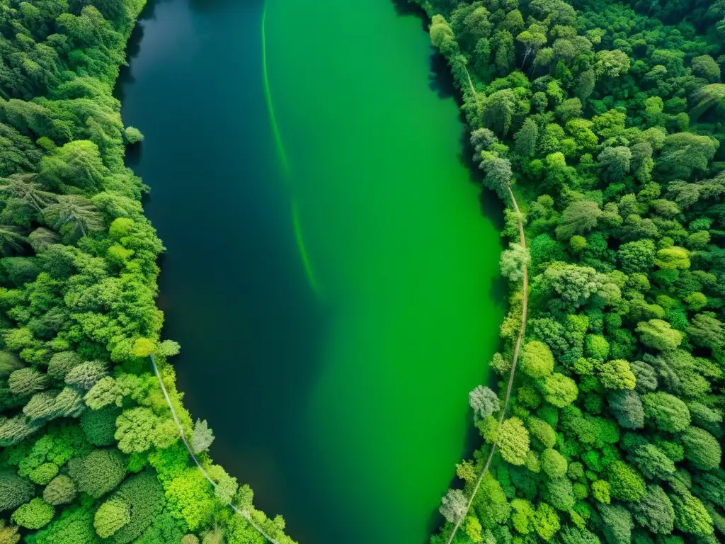 Vista aérea de un exbosque degradado, ahora próspero y exuberante, mostrando la restauración ecológica de bosques degradados