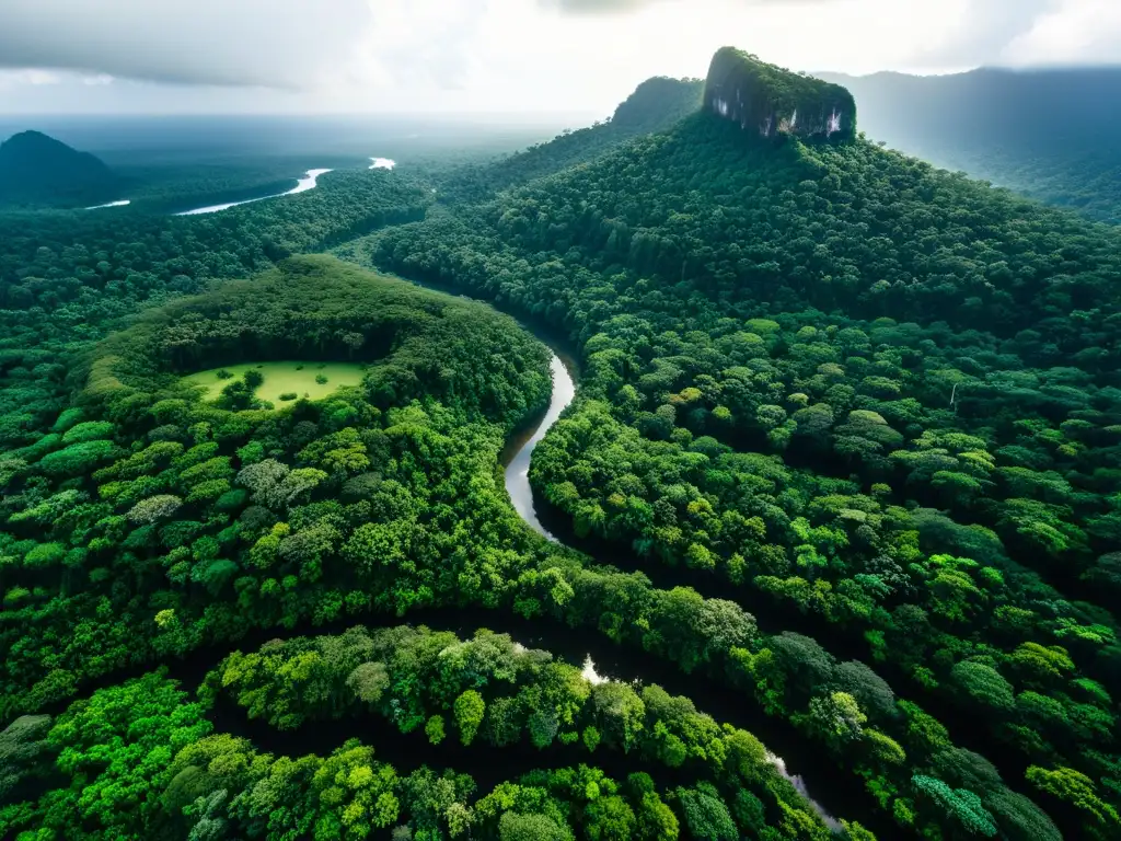 Vista aérea de un exuberante bosque tropical, destacando su biodiversidad y belleza natural