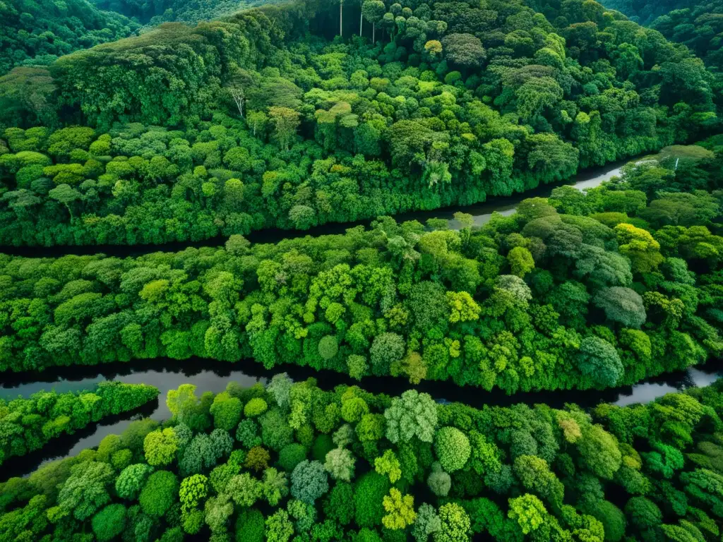 Vista aérea de un exuberante bosque tropical capturada por un dron