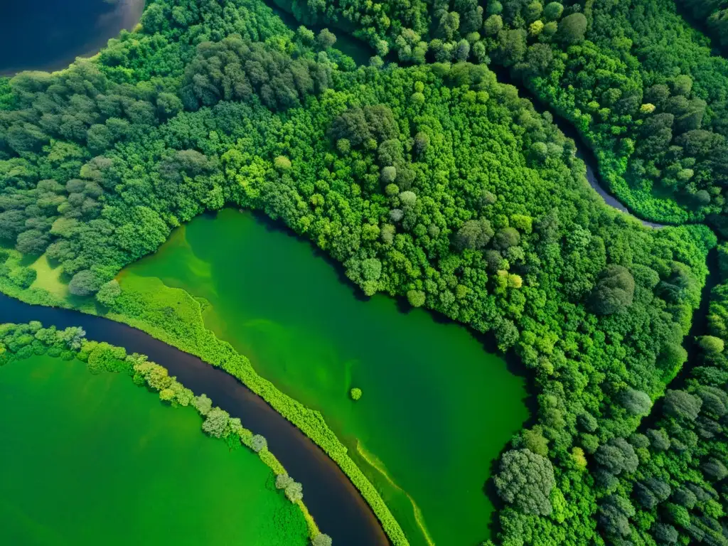 Vista aérea de exuberante bosque capturada por satélite geoestacionario