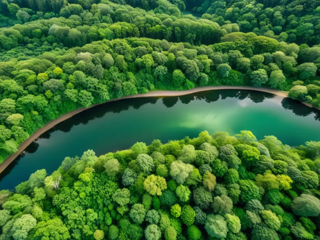 Vista aérea de un exuberante bosque con un río serpenteante