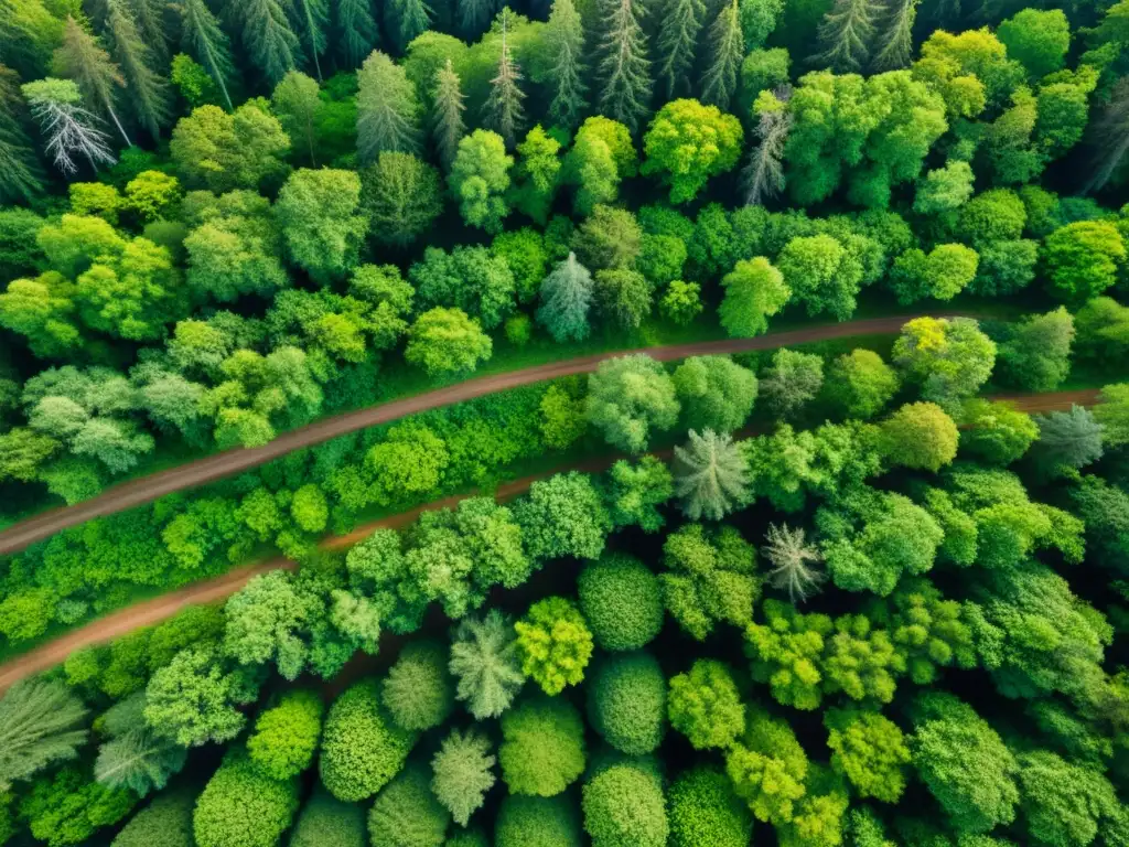 Vista aérea de exuberante bosque capturada por drone