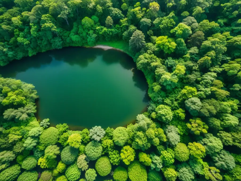 Vista aérea de un exuberante bosque biodiverso, con monitoreo ecosistémico con satélites y drones