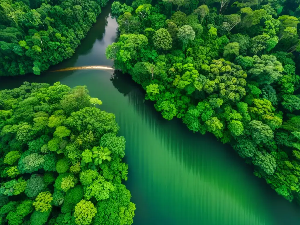 Vista aérea de un exuberante dosel de selva capturada con drones