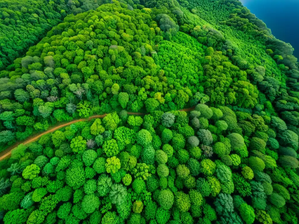 Vista aérea de exuberante ecosistema biodiverso, resaltando la importancia de la conservación de hábitats mediante drones y robots