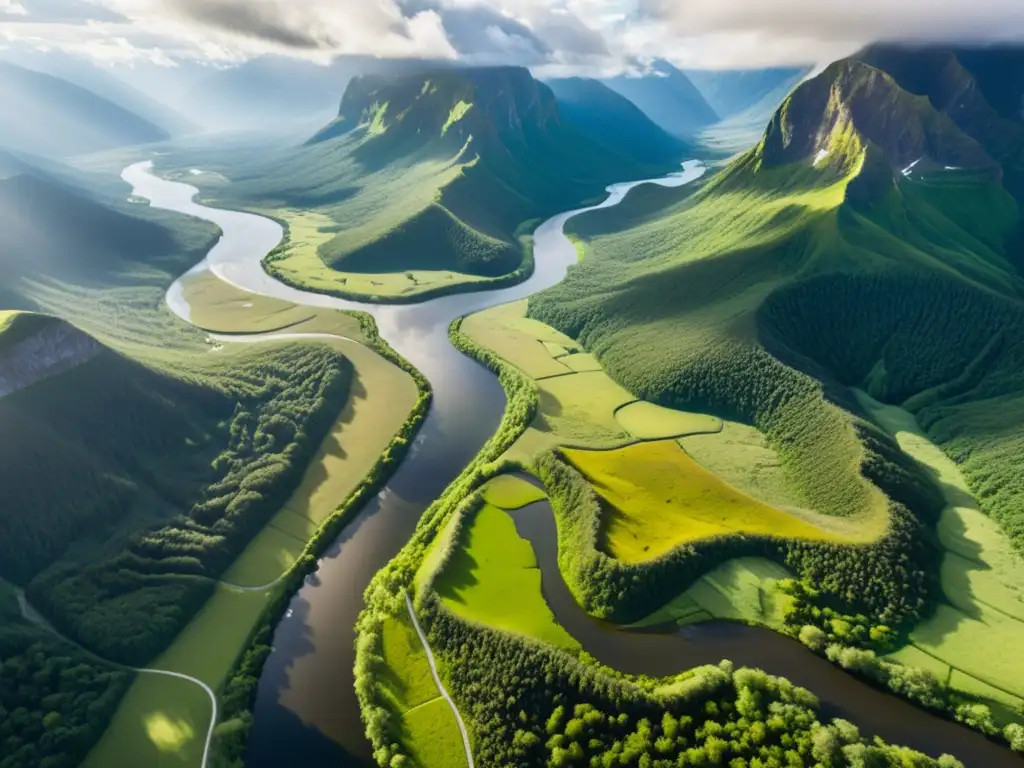 Vista aérea de exuberante ecosistema, reflejando la interconexión de la vida y la importancia de proyectos restauración ecológica cambio climático