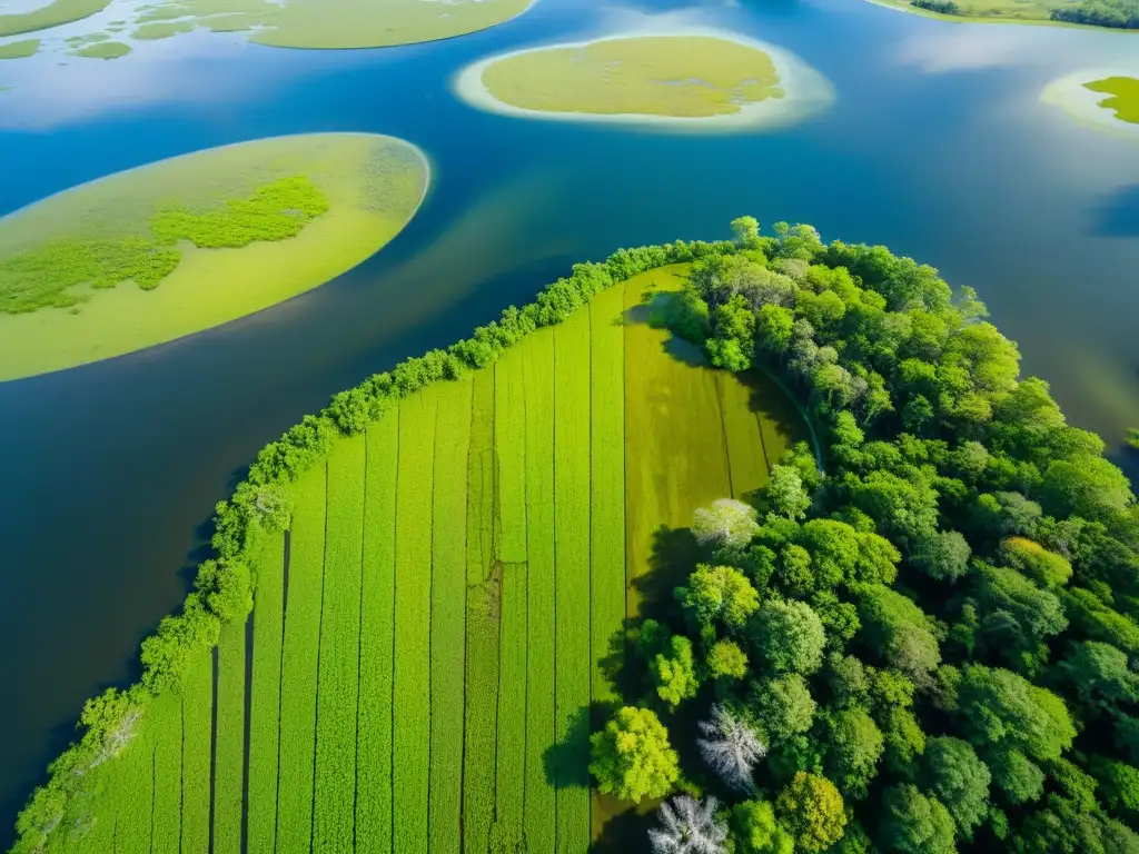 Vista aérea de un exuberante humedal, reflejando su belleza y importancia ecológica