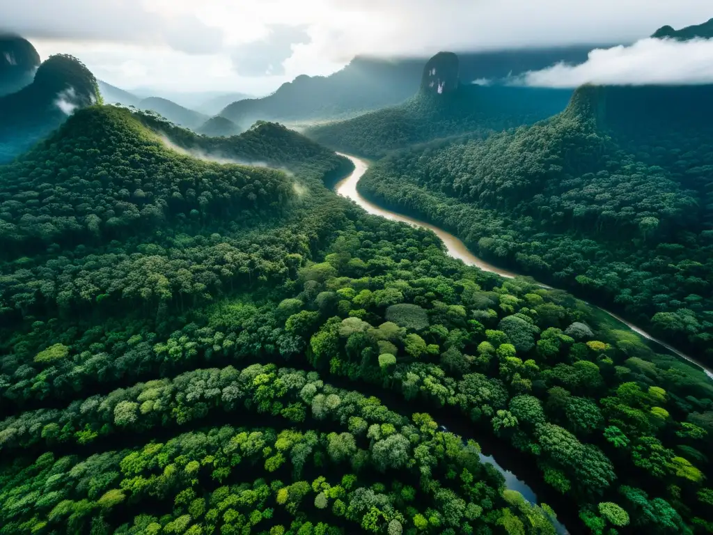 Vista aérea de la exuberante selva de Borneo con ríos serpenteantes