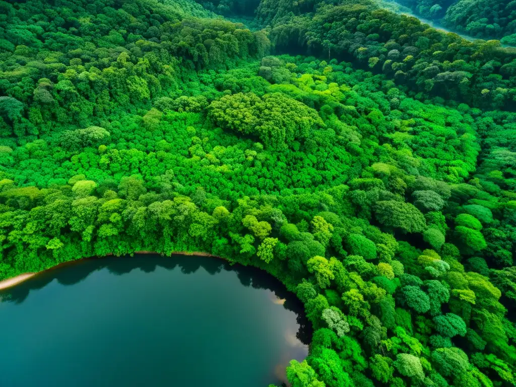 Vista aérea de exuberante selva tropical, con ríos serpenteantes y flora vibrante, ilustrando el ciclo del agua en zonas húmedas