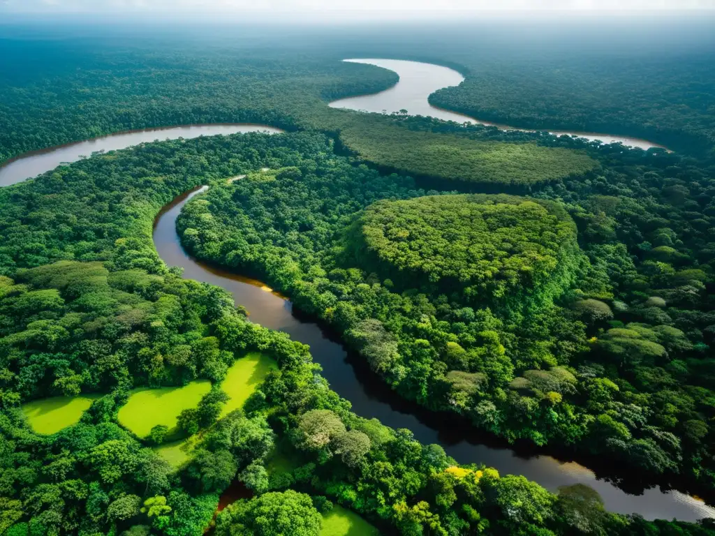 Vista aérea de la exuberante selva amazónica con río serpenteante