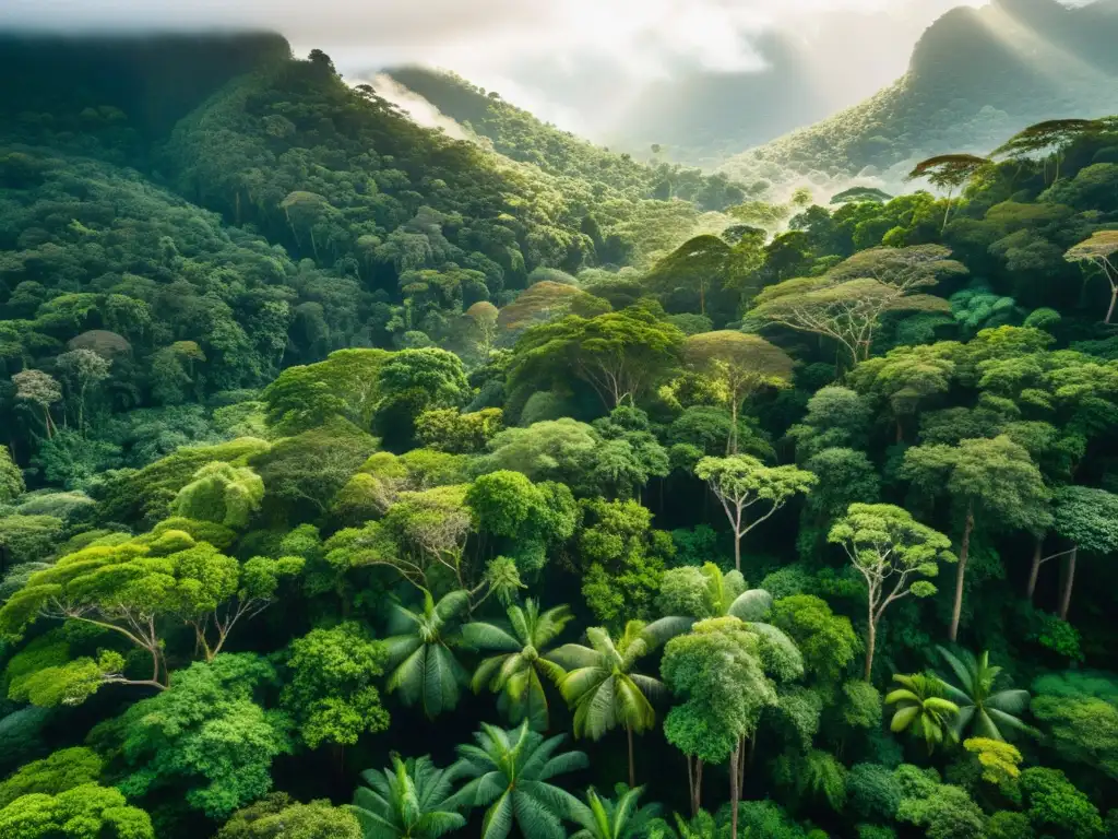 Vista aérea de exuberante selva, biodiversa y etérea, muestra la importancia de programas postgrado gestión ambiental