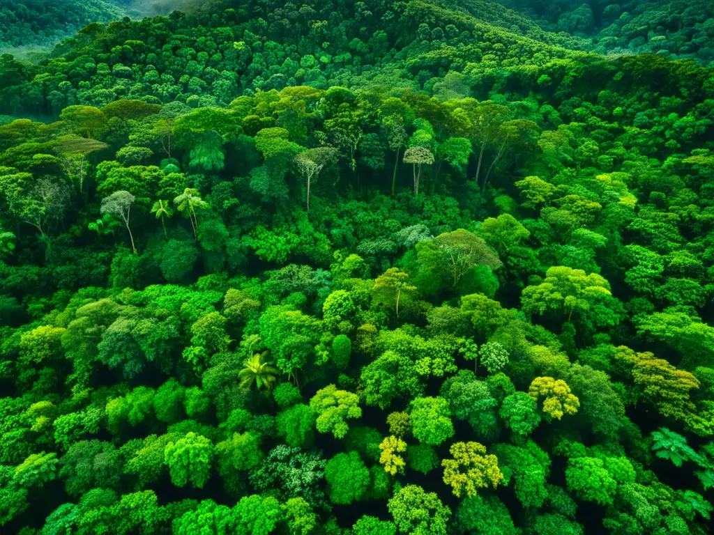 Vista aérea de exuberante selva tropical, con ríos serpenteantes