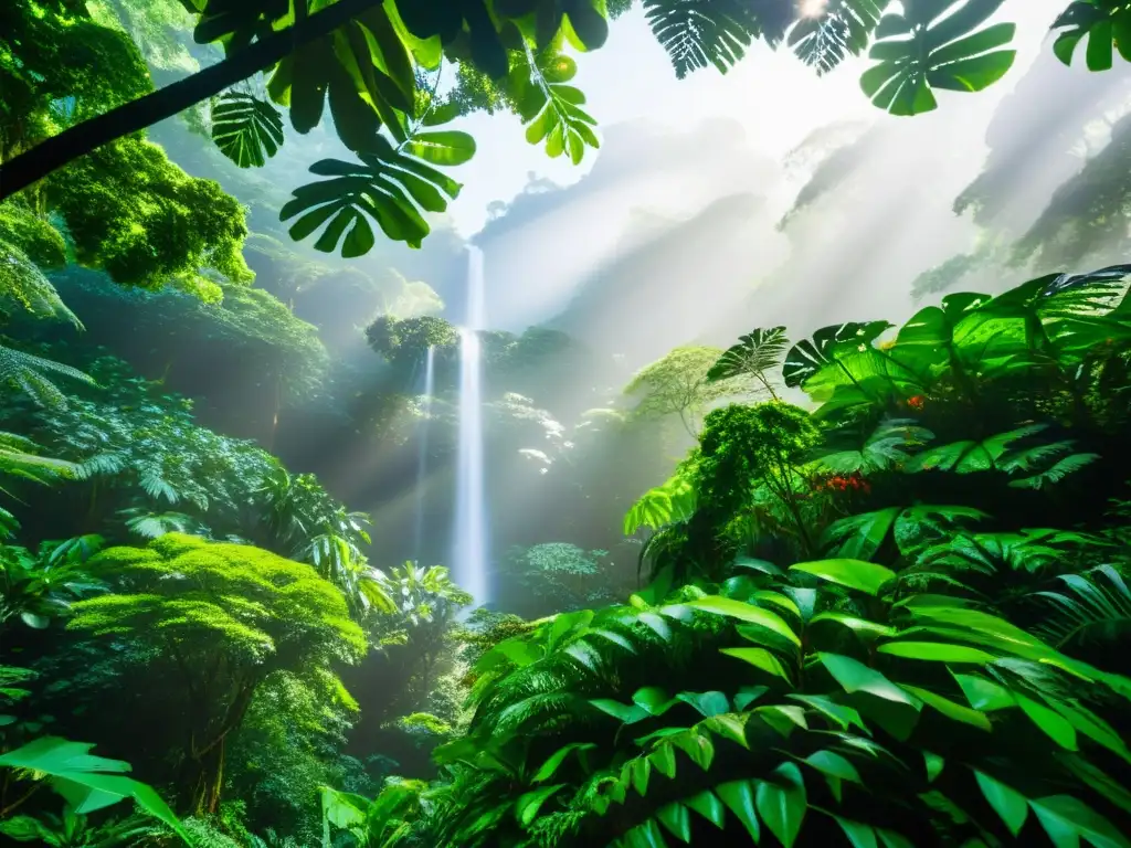 Esplendor amazónico: la vida en la selva Vista aérea de la exuberante selva amazónica con diversidad de fauna y flora