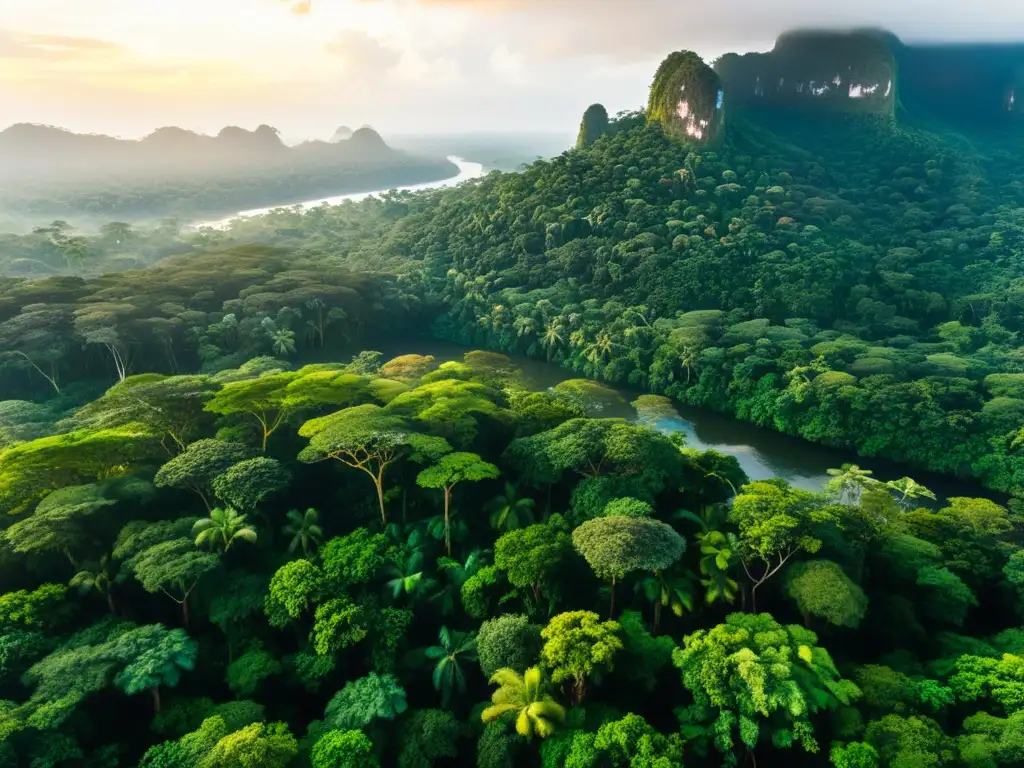 Vista aérea fascinante de un exuberante dosel de selva lluviosa, con vida silvestre diversa