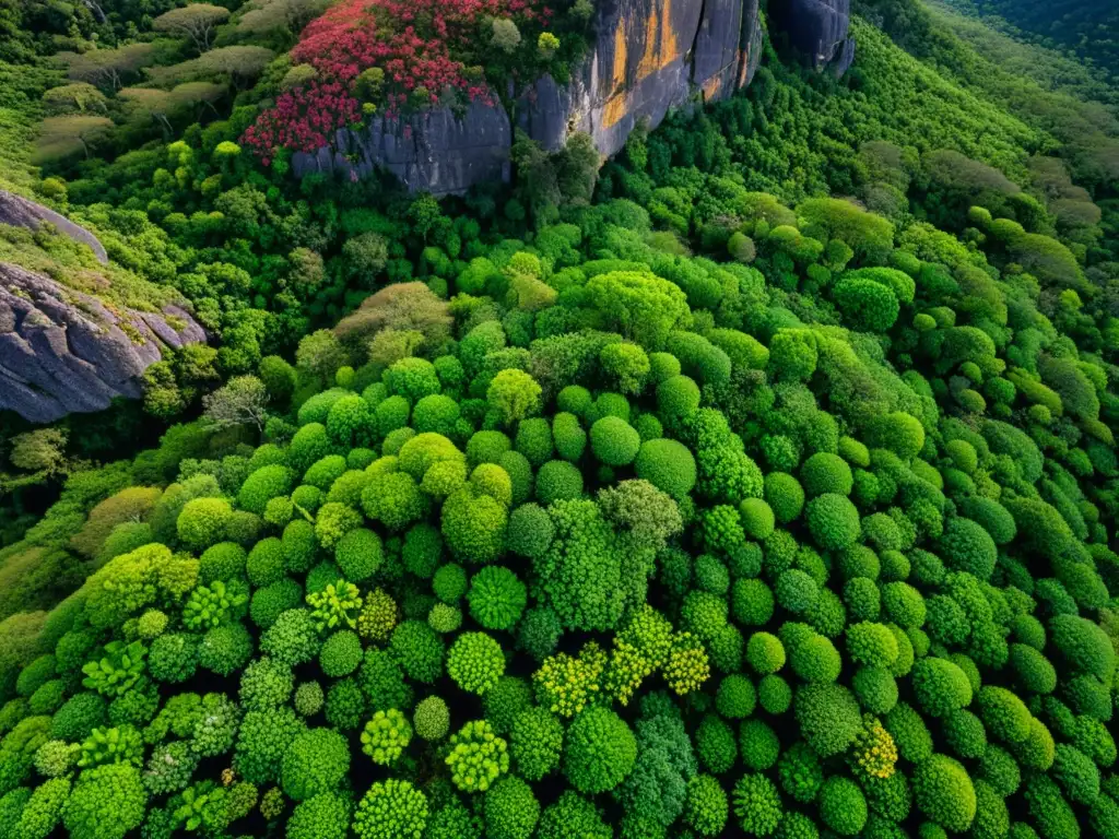 Vista aérea de la flora distintiva de los tepuyes venezolanos, resaltando su diversidad y belleza natural