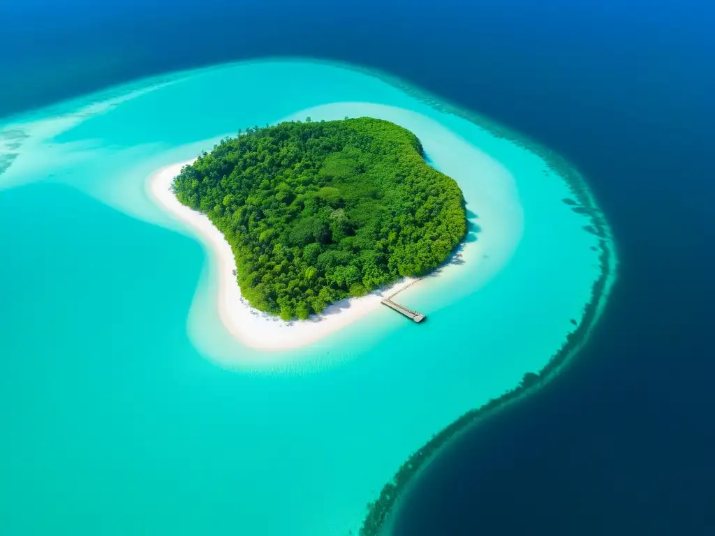 Vista aérea impactante de una isla pequeña mostrando la belleza natural y el impacto del cambio climático en islas pequeñas