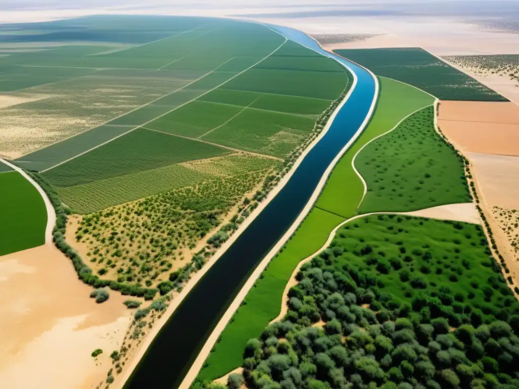 Vista aérea impactante de restauración ecológica en zona árida