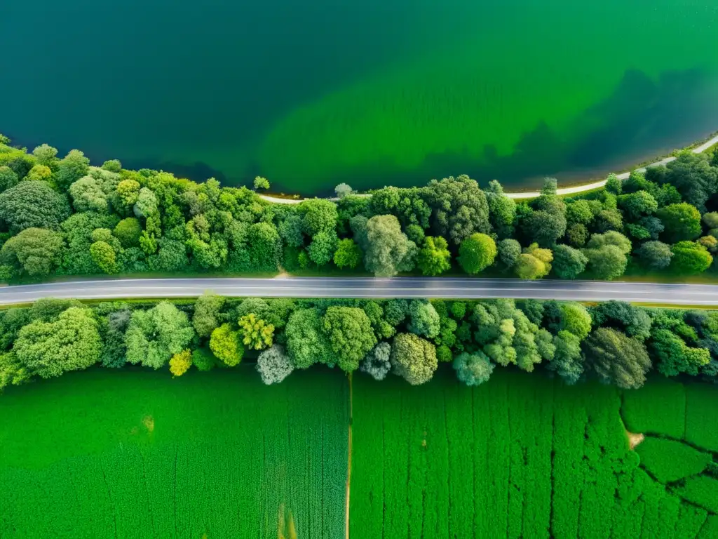 Vista aérea de impacto humano en ecosistemas climáticos: contraste entre urbanización y naturaleza virgen