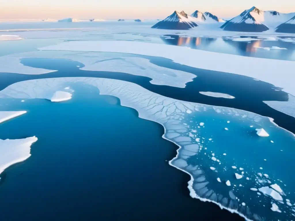 Vista aérea impresionante del Ártico, con tundra helada, montañas nevadas y cuerpos de agua congelados