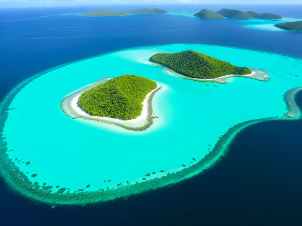 Vista aérea impresionante de la diversidad ecológica en Islas de la Bahía, con exuberantes paisajes y aguas turquesa cristalinas que rodean las islas