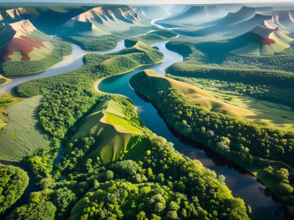 Vista aérea impresionante de ecosistema diverso y topografía detallada, mostrando la importancia de los modelos ecosistemas