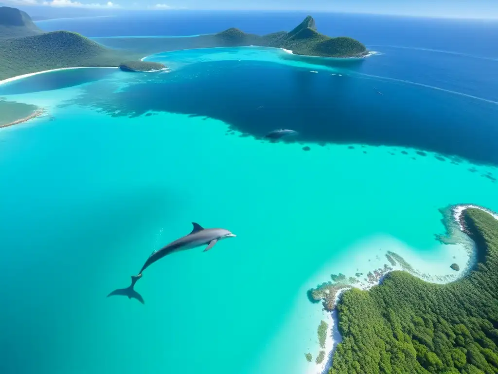 Vista aérea impresionante de un ecosistema costero vibrante, con vida marina