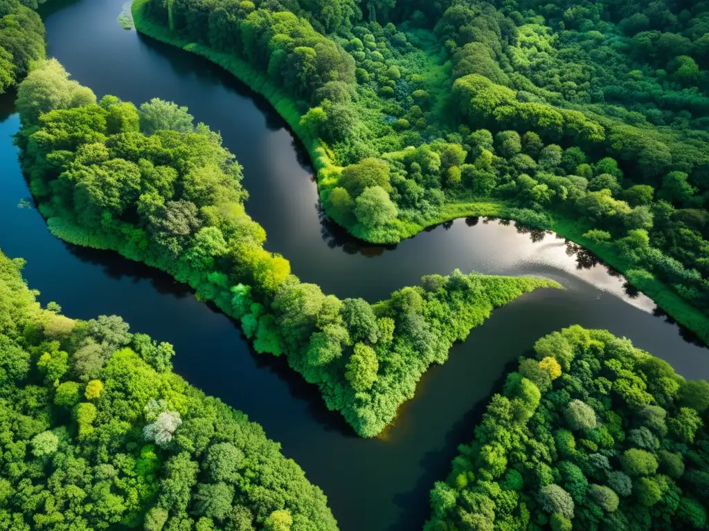 Vista aérea impresionante de un ecosistema biodiverso, resaltando la importancia de la conservación de ecosistemas