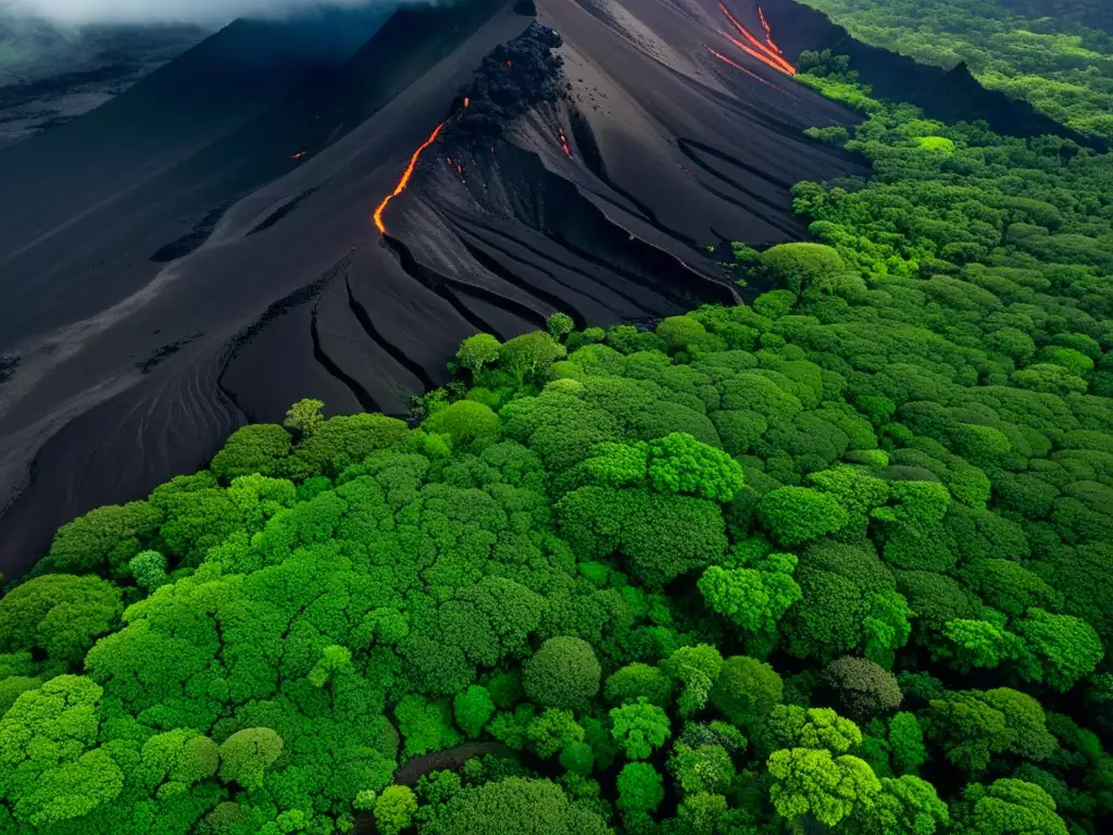 Vista aérea impresionante de los ecosistemas de Hawai, donde la vida florece entre la lava