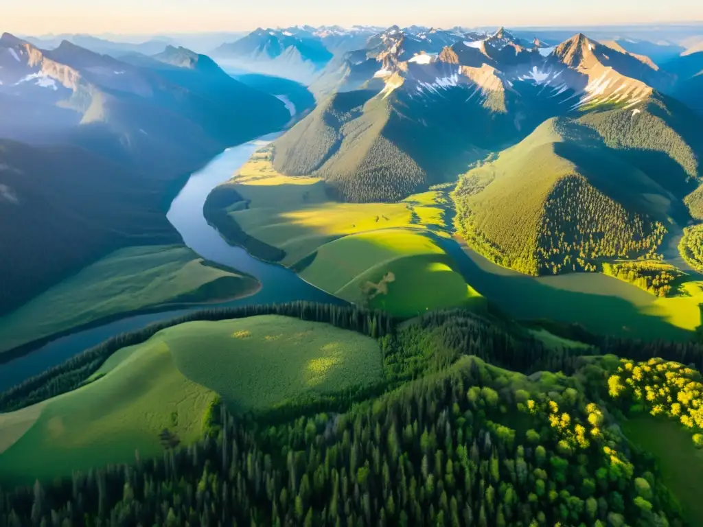 Vista aérea impresionante de un exuberante parque nacional entre montañas, preservación de ecosistemas únicos en parques nacionales